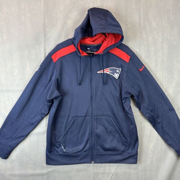 New England Patriots Hoodie Mens Medium Blue Nike Therma Fit Sweatshirt - Picture 1 of 11